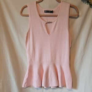 New York & Company Pink Peplum Sweater Knit Tank Top Size Small